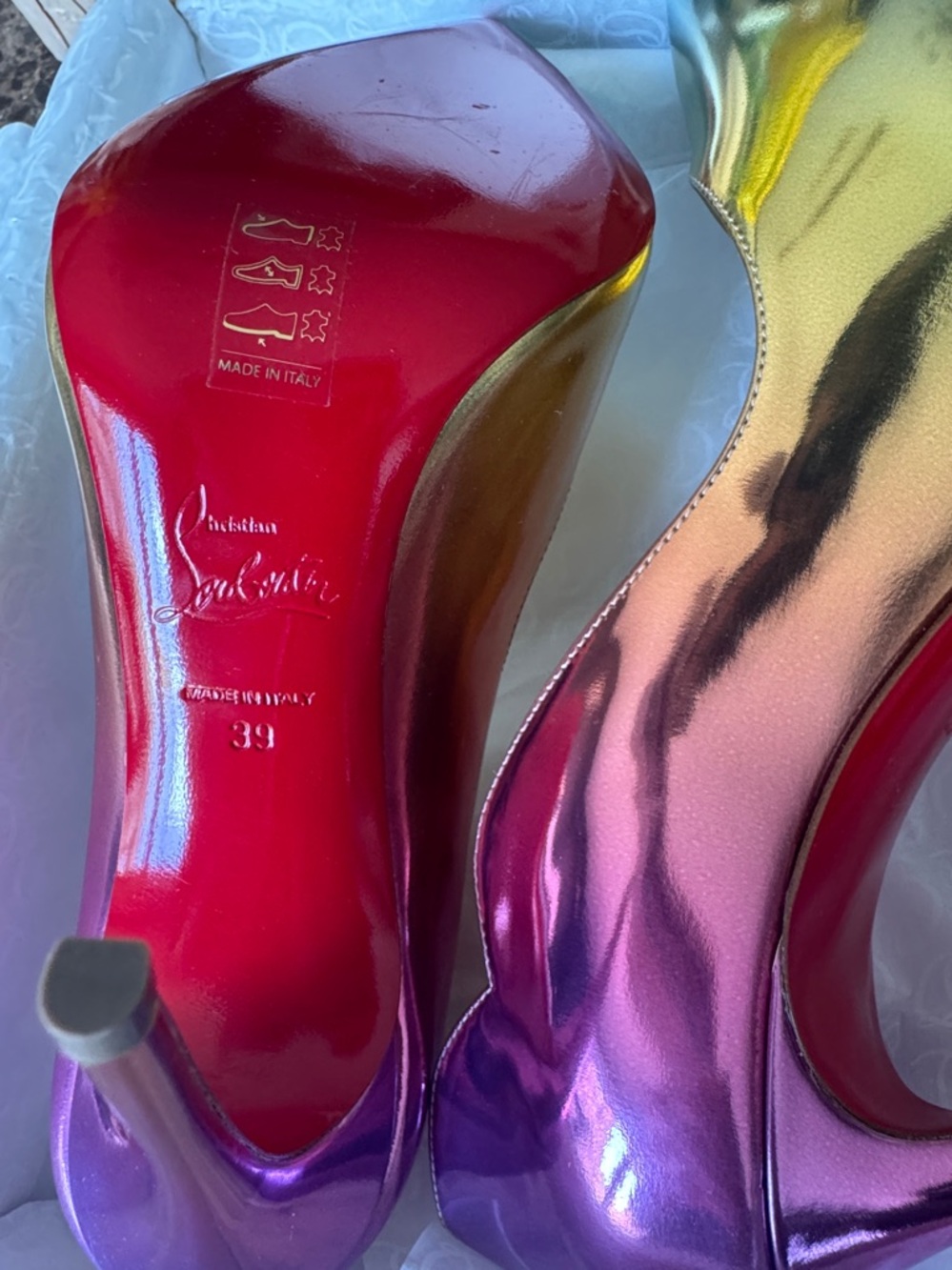Christian Louboutin hot chick boreal metallic gold pink stiletto 100mm sz 39 - Picture 10 of 11